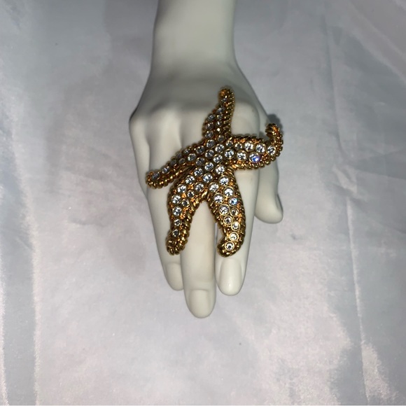 🍔SOLD🍔VERSACE Size 7 14k gold plated crystal STARFISH Tréspr de la Mer RING - Picture 6 of 11